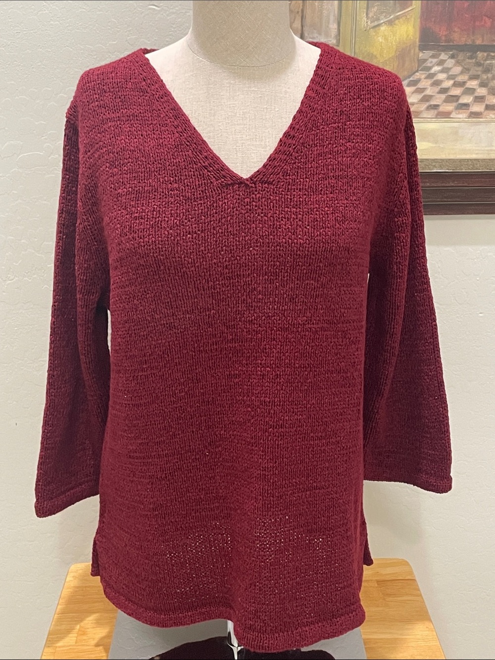 August Silk V-Neck Knit Sweater - Burgundy